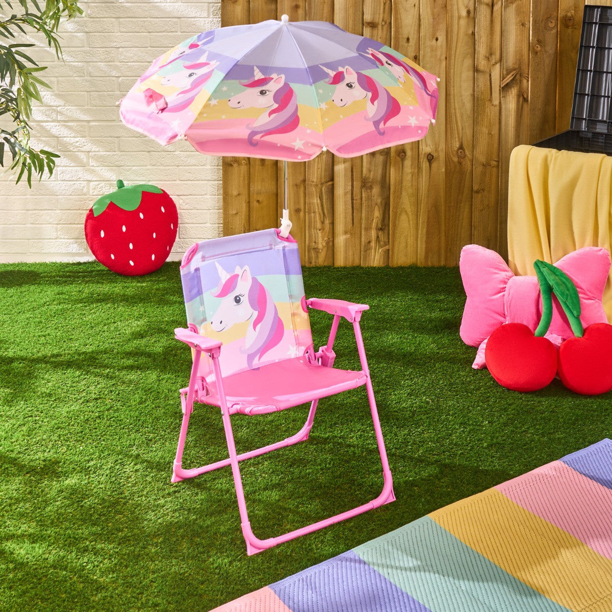 Kids Unicorn Print Chair With Parasol