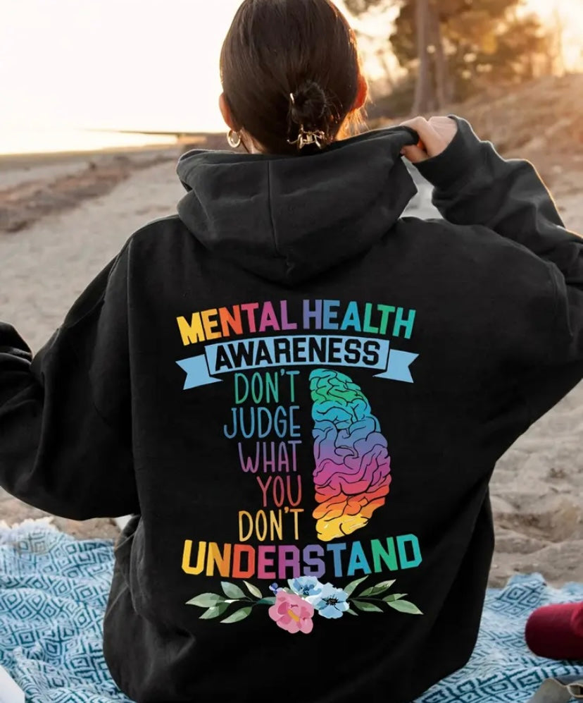 Womens Casual Printed Graphic Hoodie mental health