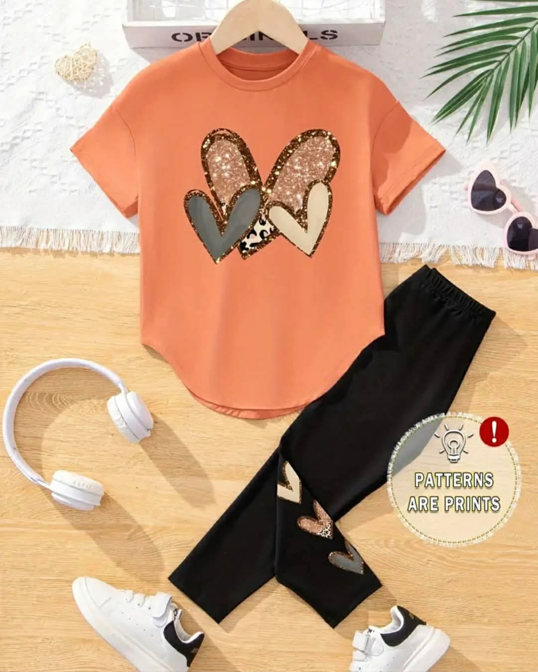 Girls' Cute Heart Pattern Legging Set