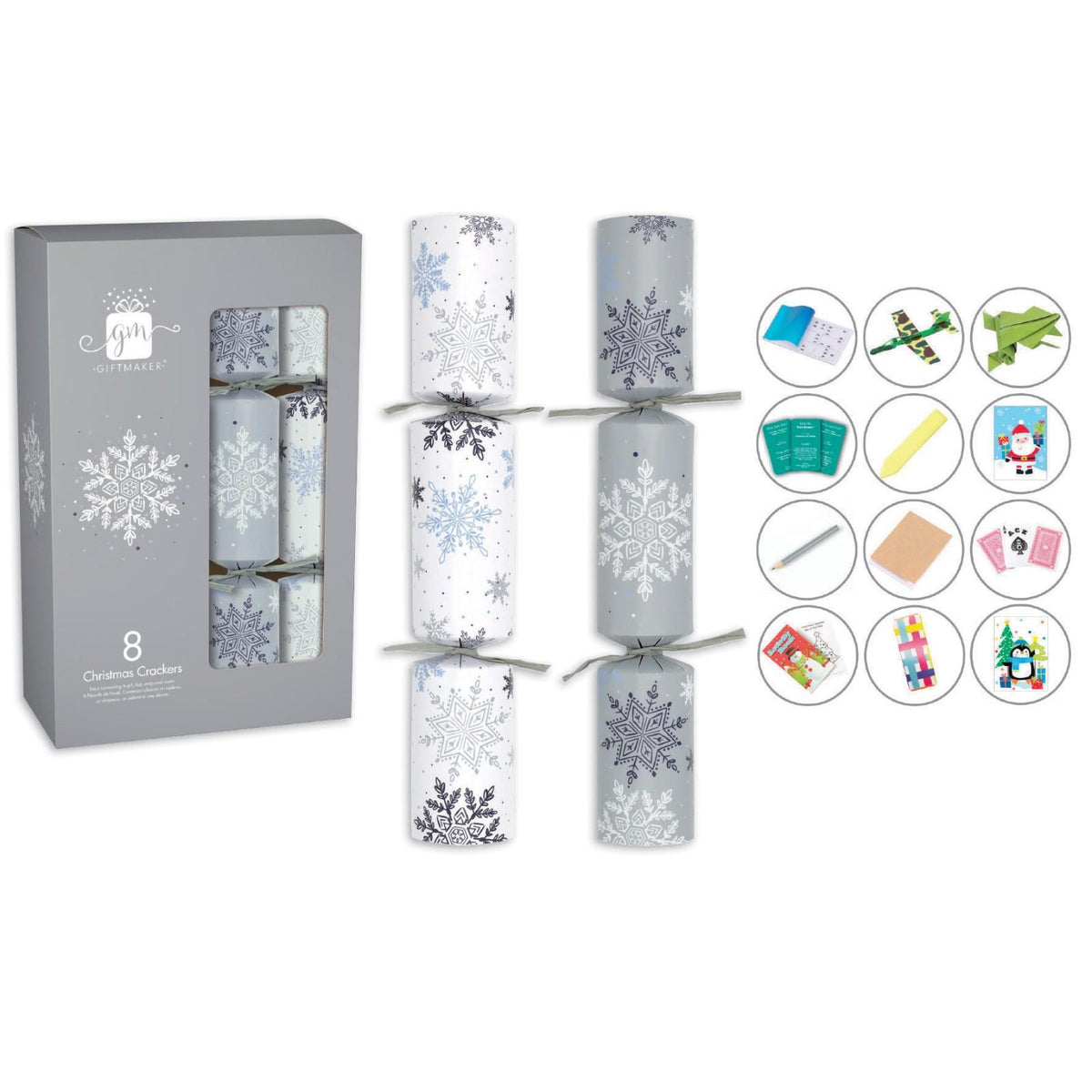 Silver & white 11 inch christmas crackers