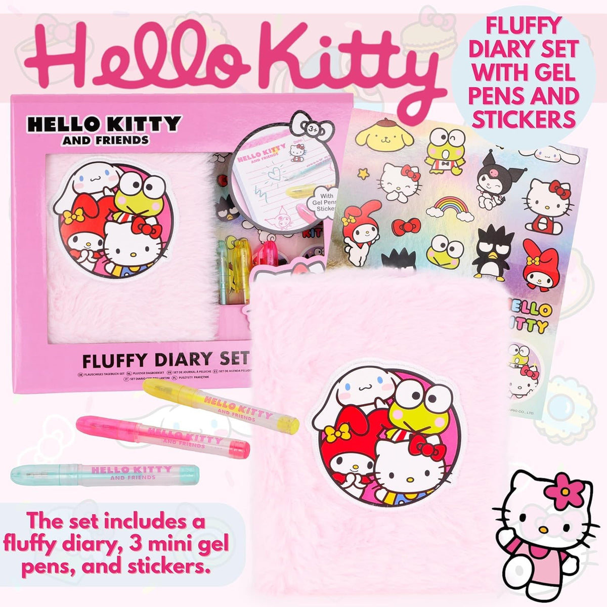 Sanrio Hello Kitty and friends pink fluffy kawaii diary set