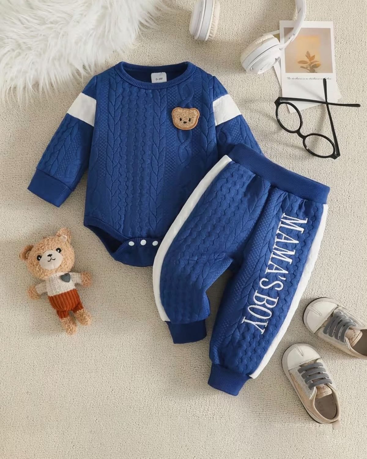 Mama boy outfit blue and white