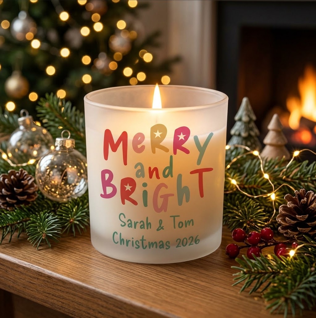 Personalised Merry & Bright candle jar