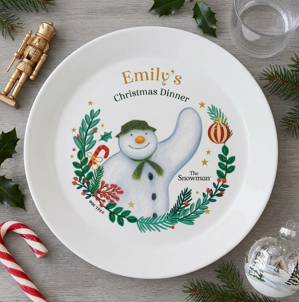 Personalised The Snowman christmas wishes plastic plate