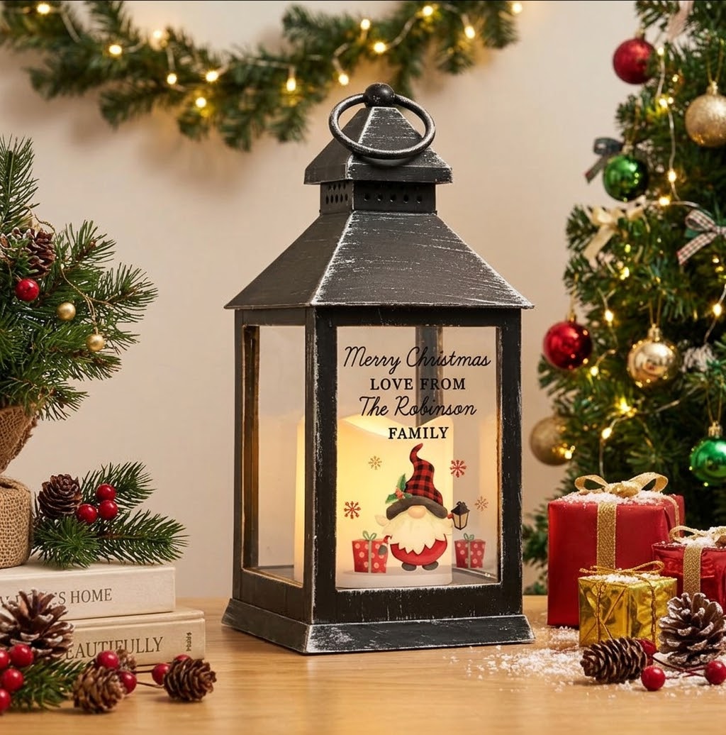 Personalised christmas gonk black LED lantern