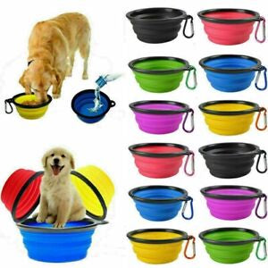 2 Pack Pet Bowls Food Water Feeding Silicone Portable Travel Collapsible Dog Cat