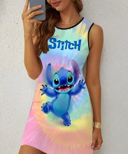Disney Stitch Women's Elegant Off-Shoulder Sleeveless Dress