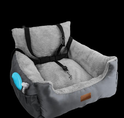 Furdreams Dog Car Seat, Plush & Cosy Pet Car Booster Seat for Small Dogs & Cats with Storage Pocket, Dogs Bed with Safety Leash, Waterproof Liner & Non-Slip Base, Dog Travel Bed
