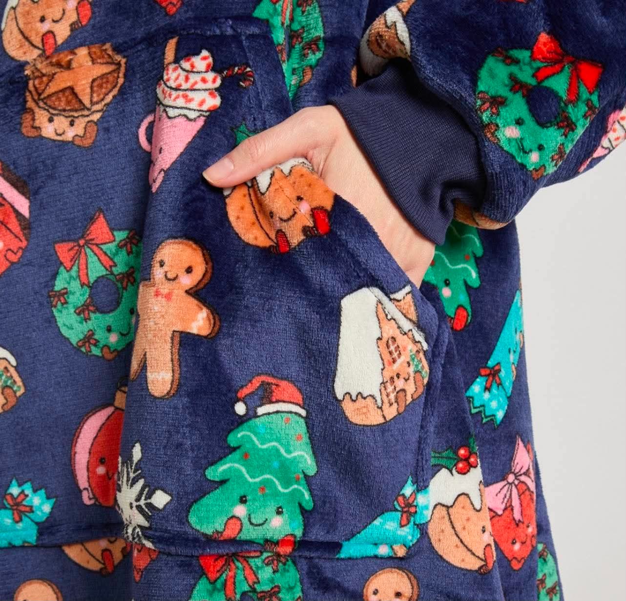 Christmas Sweetie Pies Print Extra Long Hoodie Blanket - Navy