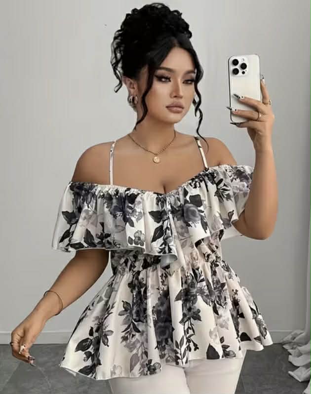 Women'S Plus Size Floral Off-the-Shoulder Top