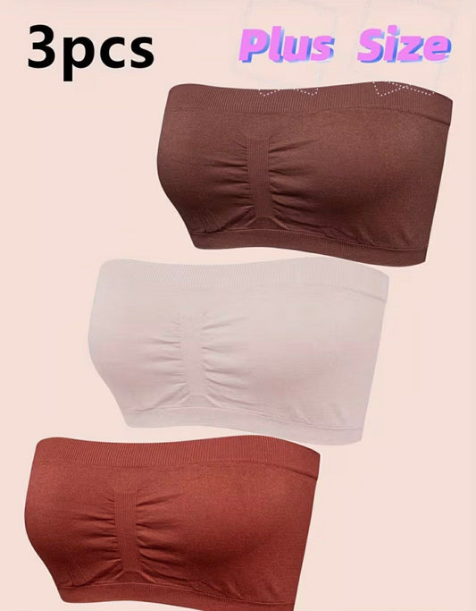 Plus Size 3pcs Solid Color Wireless Back-Wrapping Bralette