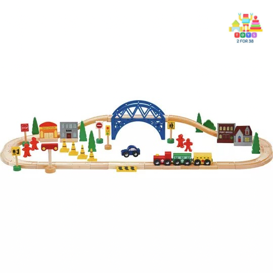 Chad Valley Wooden Train Set - 60 Piece