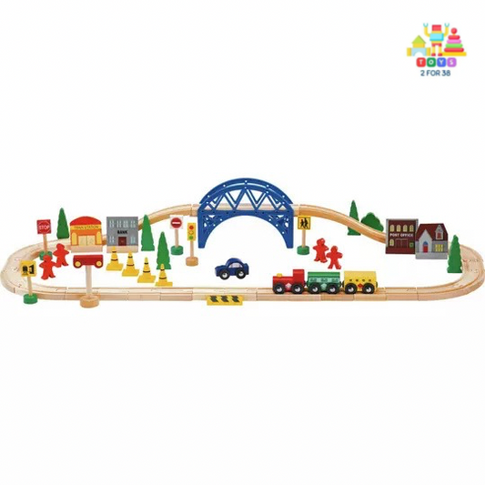Chad Valley Wooden Train Set - 60 Piece