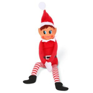 Elves Behavin’ Badly 12 Inch Elvie Girl Christmas Shelf Elf – Light Skin Tone Naughty Elf Decoration (Red & White)