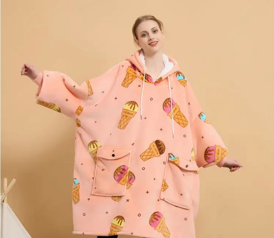 Ladies oversized ice cream hoodie blanket