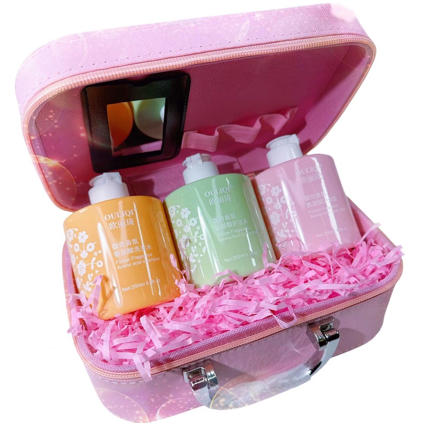 Pink Makeup Case Ouliqi 3pcs Washing Set