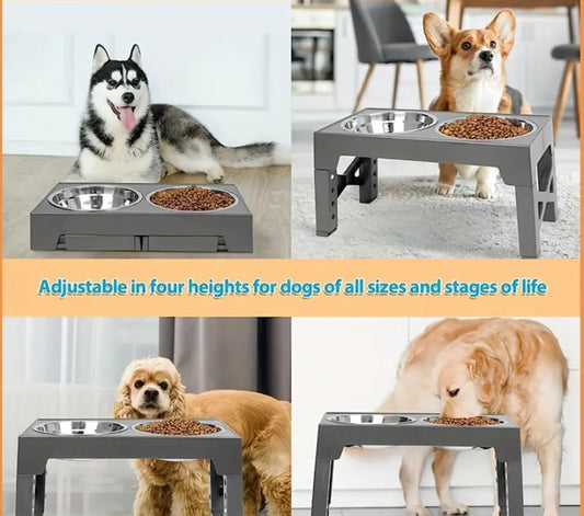 pet adjustable elevated bowl pet feeding bowl stainless steel vertical anti-choking dog bowl