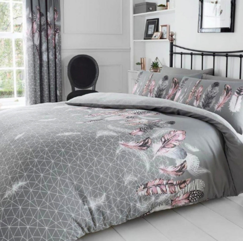 FEATHERS GREY PRINTED DUVET SET