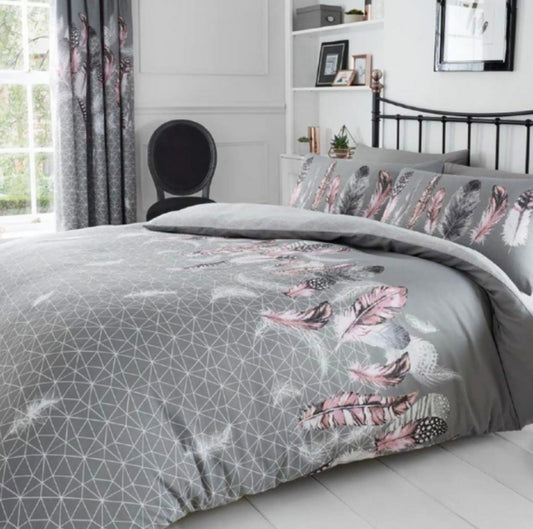FEATHERS GREY PRINTED DUVET SET
