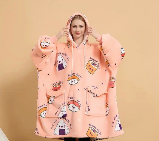Pink sushi oversized hoodie blanket