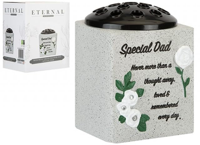 Special Dad Grave Memorial Ornament Flower Vase with White Flowers