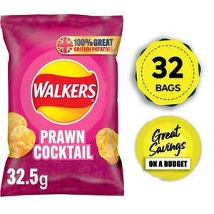 Walkers Crisps Prawn Cocktail Sharing Snack Pack of 32 x 32.5g Bags