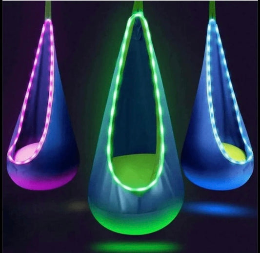 Hanging Swing Hammock With LED Light, 1 Count Modern Colorful Swing Chair With Inflatable Cushion