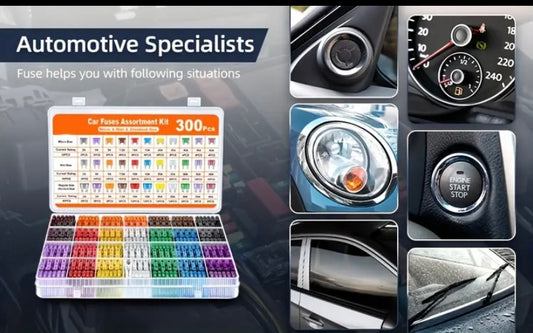 300pcs Car Fuse Set, Including 160 Mini Fuses, 90 Standard Fuses, 50 Micro Fuses, 1 Removal Tool - Aluminum Alloy, Mixed Colors, Uncharged, Suitable for Cars, RVs, Trucks, Motorcycles 2A 3A 5A 7.5A 10A 15A 20A 25A 30A 3