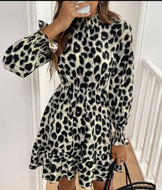 Women's Leopard Print Long Sleeve Mini Dress