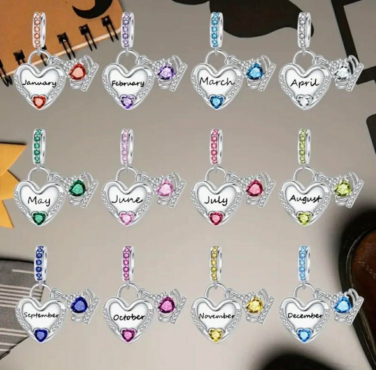 Heart Shaped Month & Crown Charm