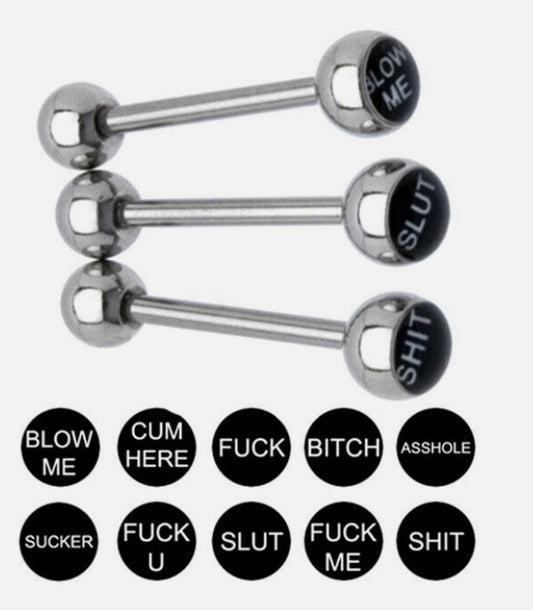 10PCS 14G Rude Words Tongue Bar Tongue Studs Body Piercing Stainless Steel