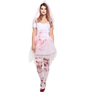 Bloody Bride White Dress Zombie Ghost Halloween Costume