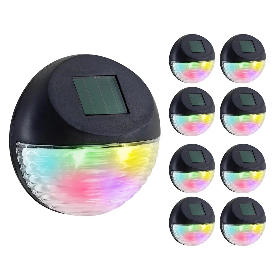 Solar Fence Lights, Set of 8 – RGB LED, Black