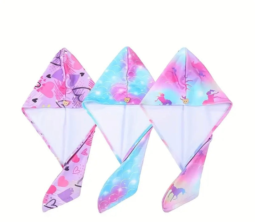 Pack of 3 kids quick dry microfibre hair towel wrap