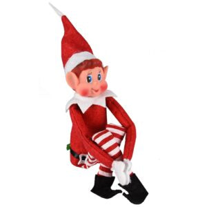 Elves Behavin’ Badly 12 Inch Elfie Boy Christmas Shelf Elf – Light Skin Tone Naughty Elf Decoration (Red & White)