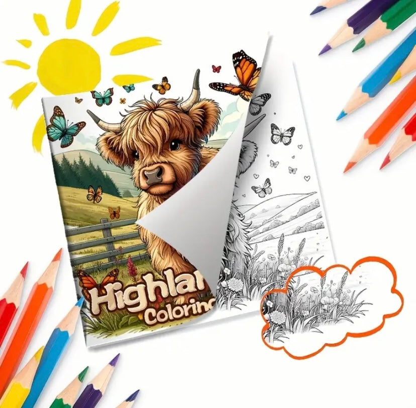 Highland cow colouring in book