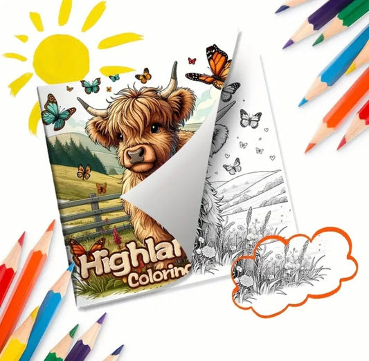 Highland cow colouring in book