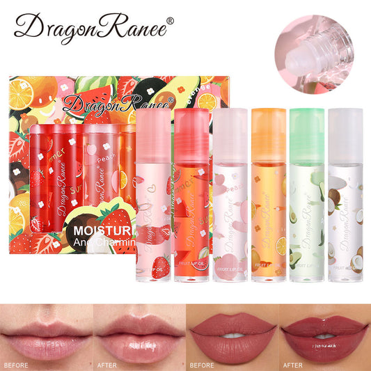 Dragon Ranee 6pcs Moisturising and Charming Roll-On Fruit Lip Oil Gift Set