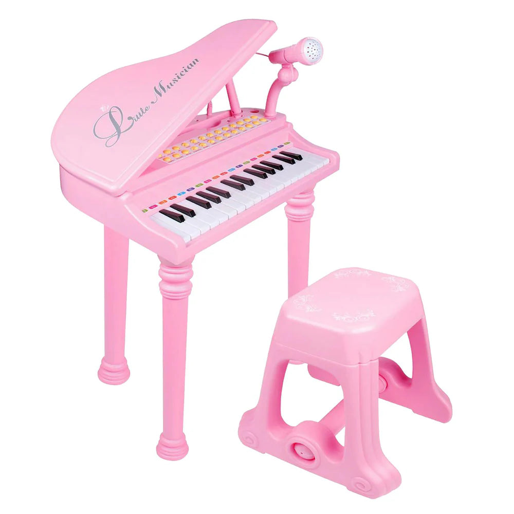 Pink Electronic Piano With Microphone and Stool