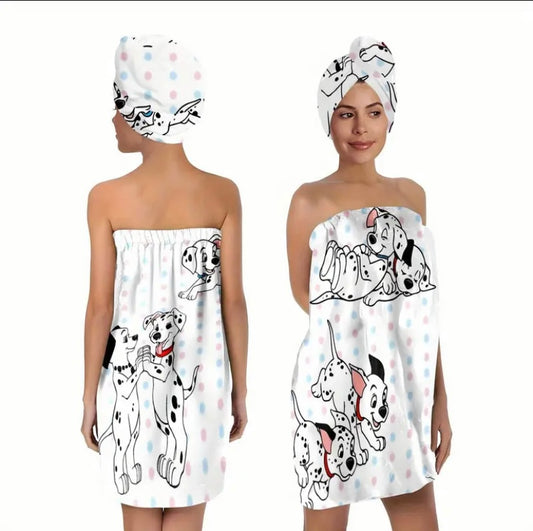 2pc robe and towel set 101 dalmatians shower skirt and towel