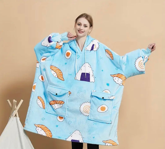 Blue sushi oversized hoodie blanket
