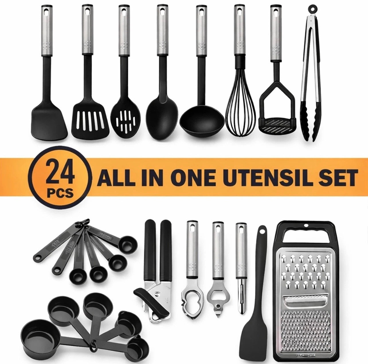 24 Pcs Kitchen Utensils Set Silicone Cooking Nonstick Spatula Turner Spoon Tools