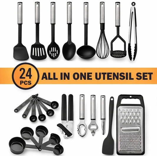 24 Pcs Kitchen Utensils Set Silicone Cooking Nonstick Spatula Turner Spoon Tools