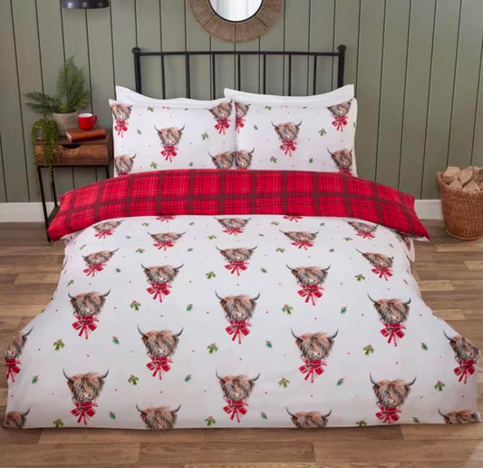 Festive Highland Cow Duvet Set - Double