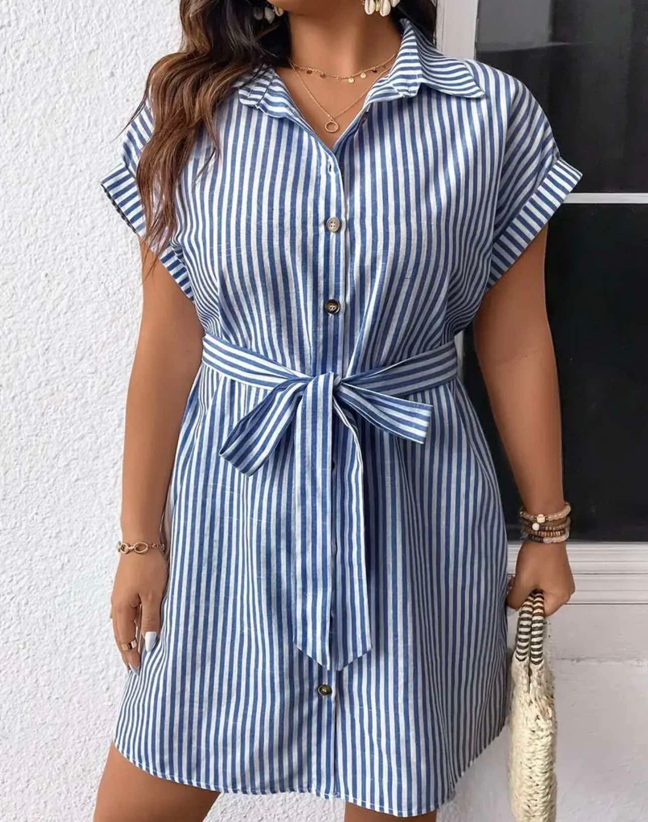 Plus Size Striped Short Sleeve Dress Size 22