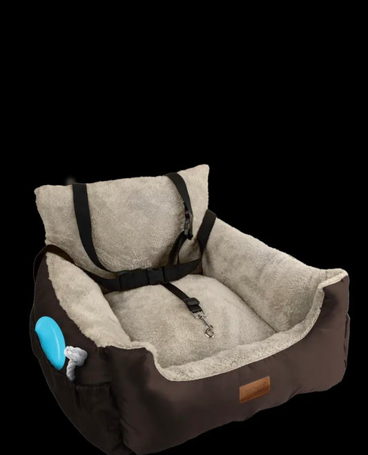 Furdreams Dog Car Seat, Plush & Cosy Pet Car Booster Seat for Small Dogs & Cats with Storage Pocket, Dogs Bed with Safety Leash, Waterproof Liner & Non-Slip Base, Dog Travel Bed