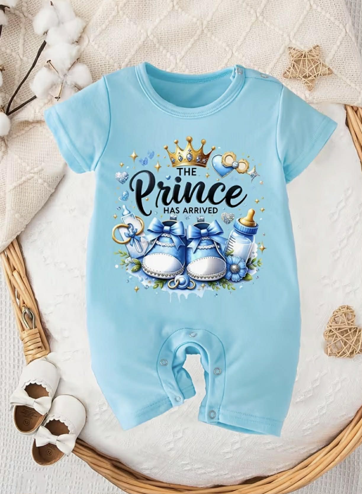 The Prince Has Arrived Letter Print Short-Sleeved Suit