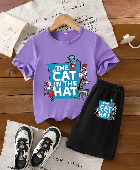 "THE CAT IN THE HAT" Print T-shirt and Shorts Set