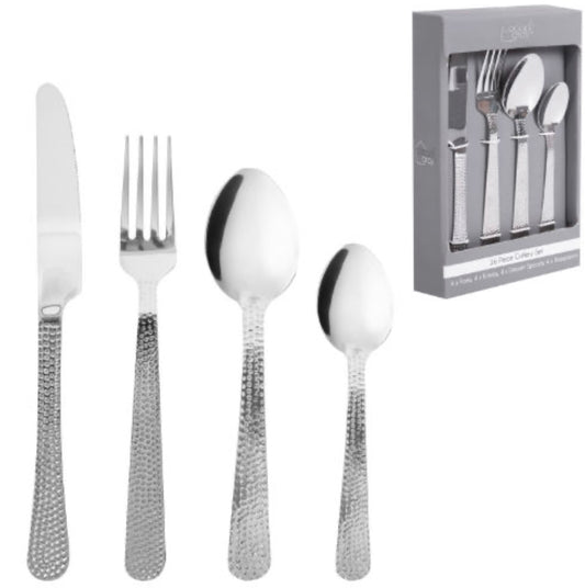 CUTLERY SET 16 PIECE HAMMERED FINISH