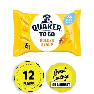 Quaker Breakfast Bar Porridge To Go Cereal Golden Syrup Oat 12 x 55g